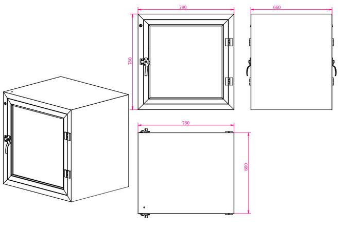 Stainless steel 304 Air Shower Embedded Pass Through Cabinet, dua pintu saling bertautan 0